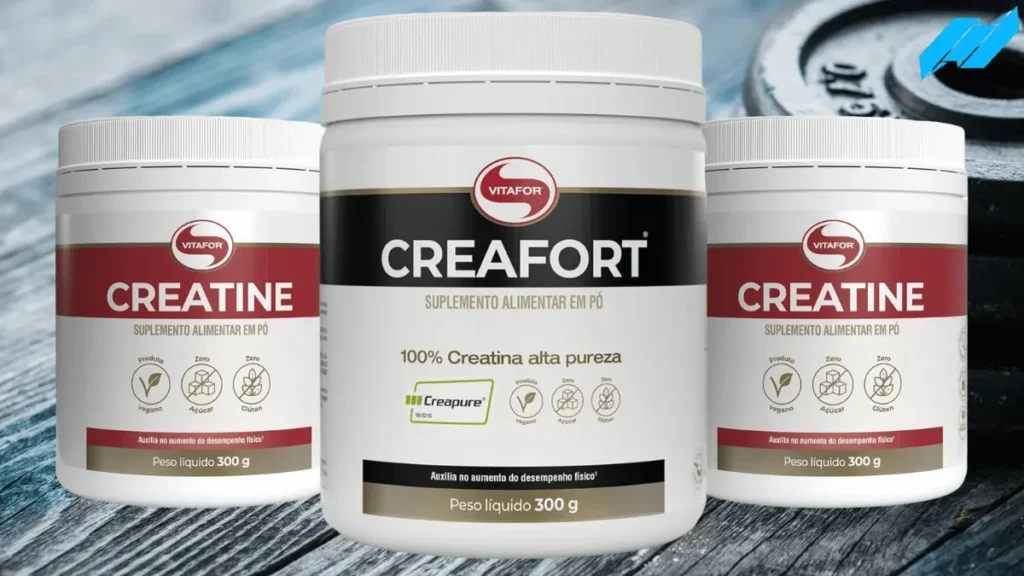 Imagem com potes de Creatina Vitafor. Creatina Vitafor é boa
